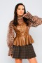 Leather Organza Button Blouse