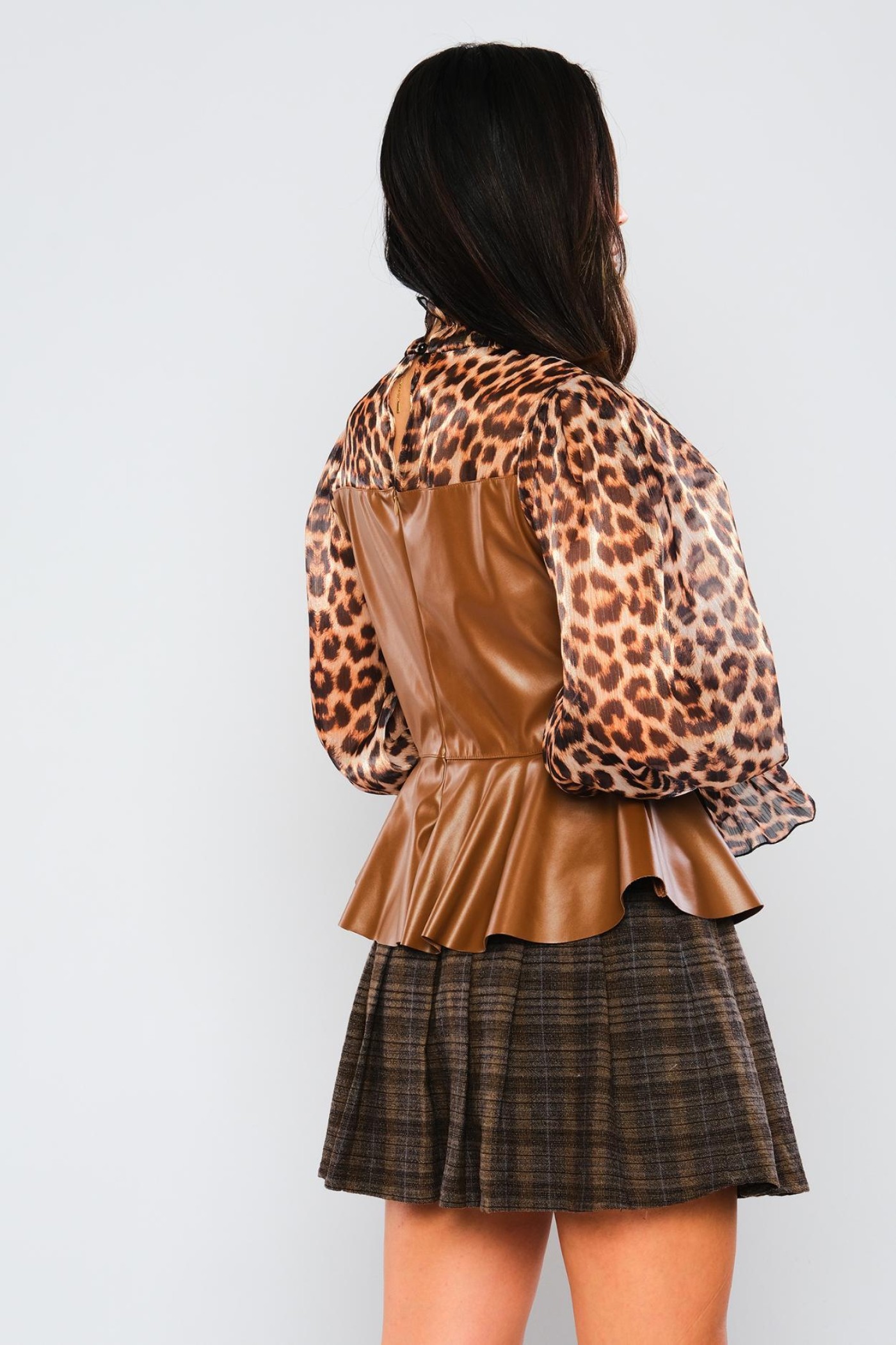 Leather Organza Button Blouse