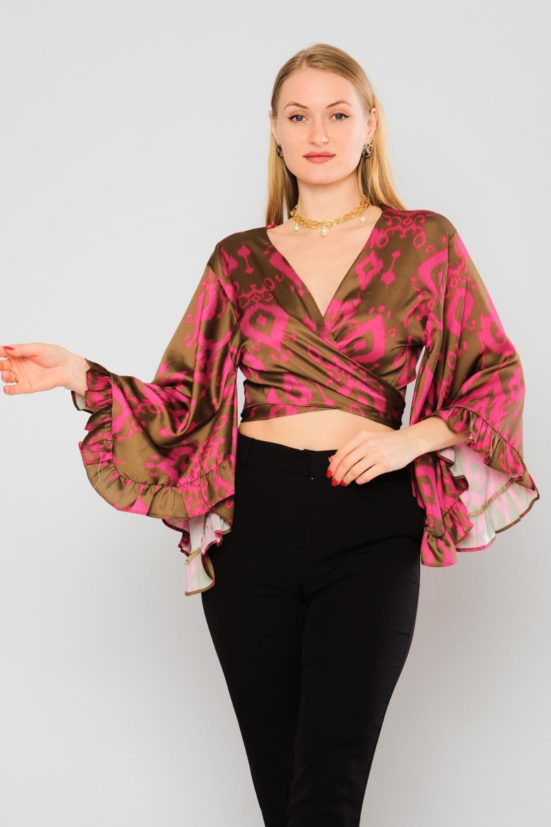 Printed Front Tie Blouse 