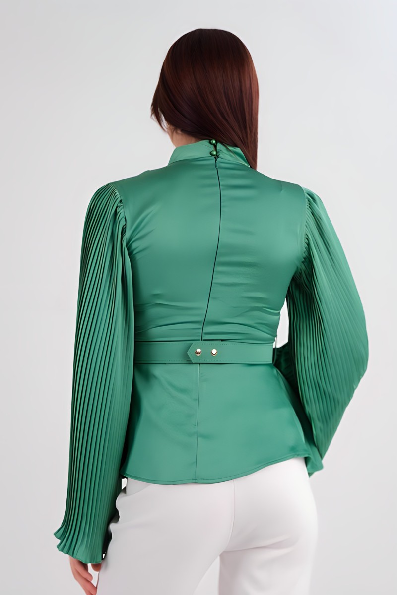 Satin Blouse with Pleated Sleeves Satin Blouse with Pleated Sleeves