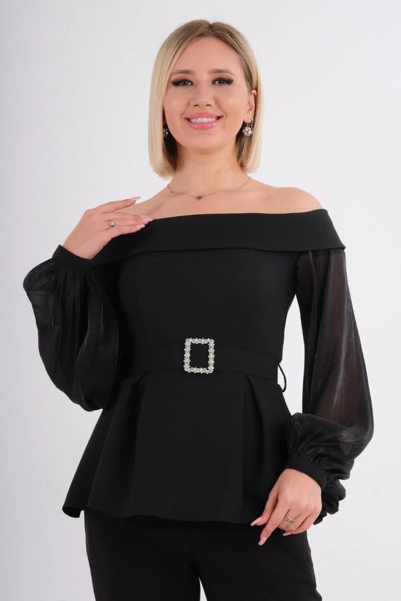 Off-Shoulder Belted Blouse