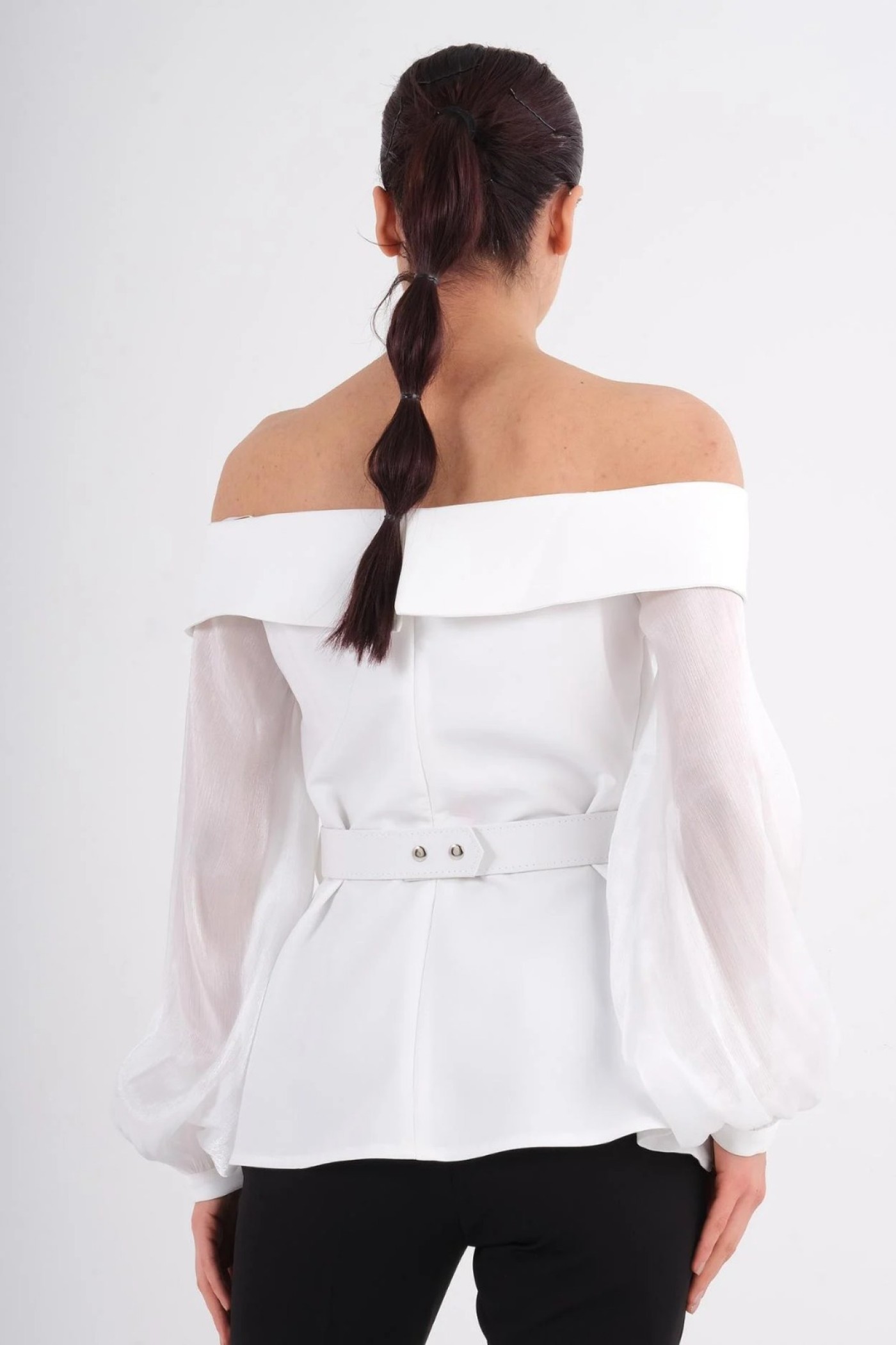 Off-Shoulder Belted Blouse