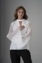 Blouse with Chiffon Sleeves and Floral Accessory