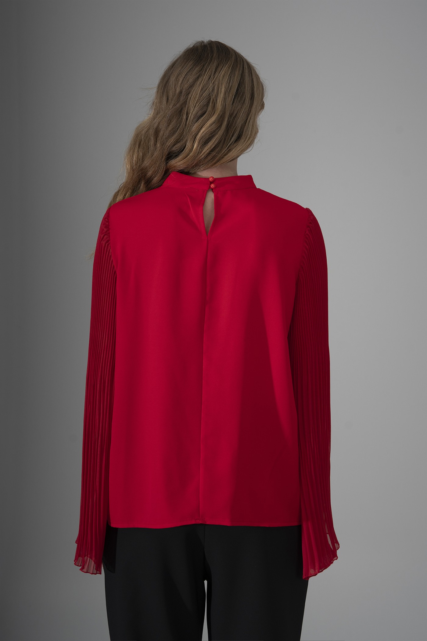 Blouse with Chiffon Sleeves and Floral Accessory