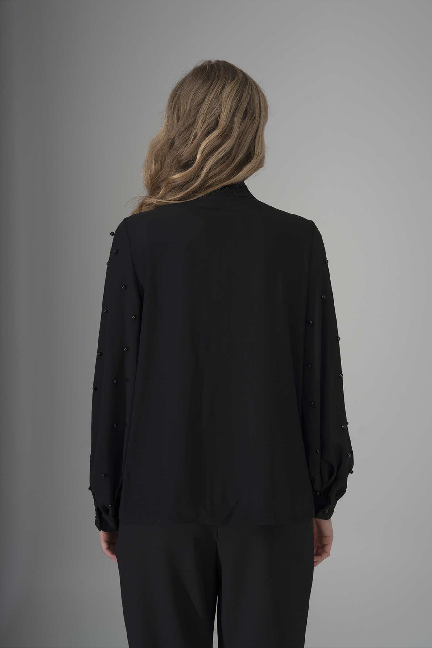 Pearl Detailed Blouse with Bow Tie Neck