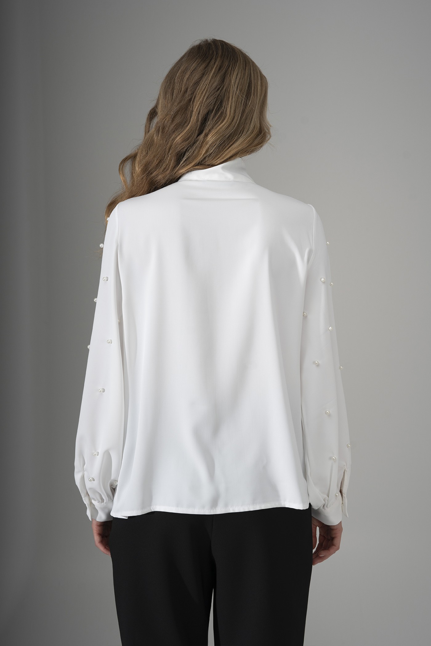 Pearl Detailed Blouse with Bow Tie Neck
