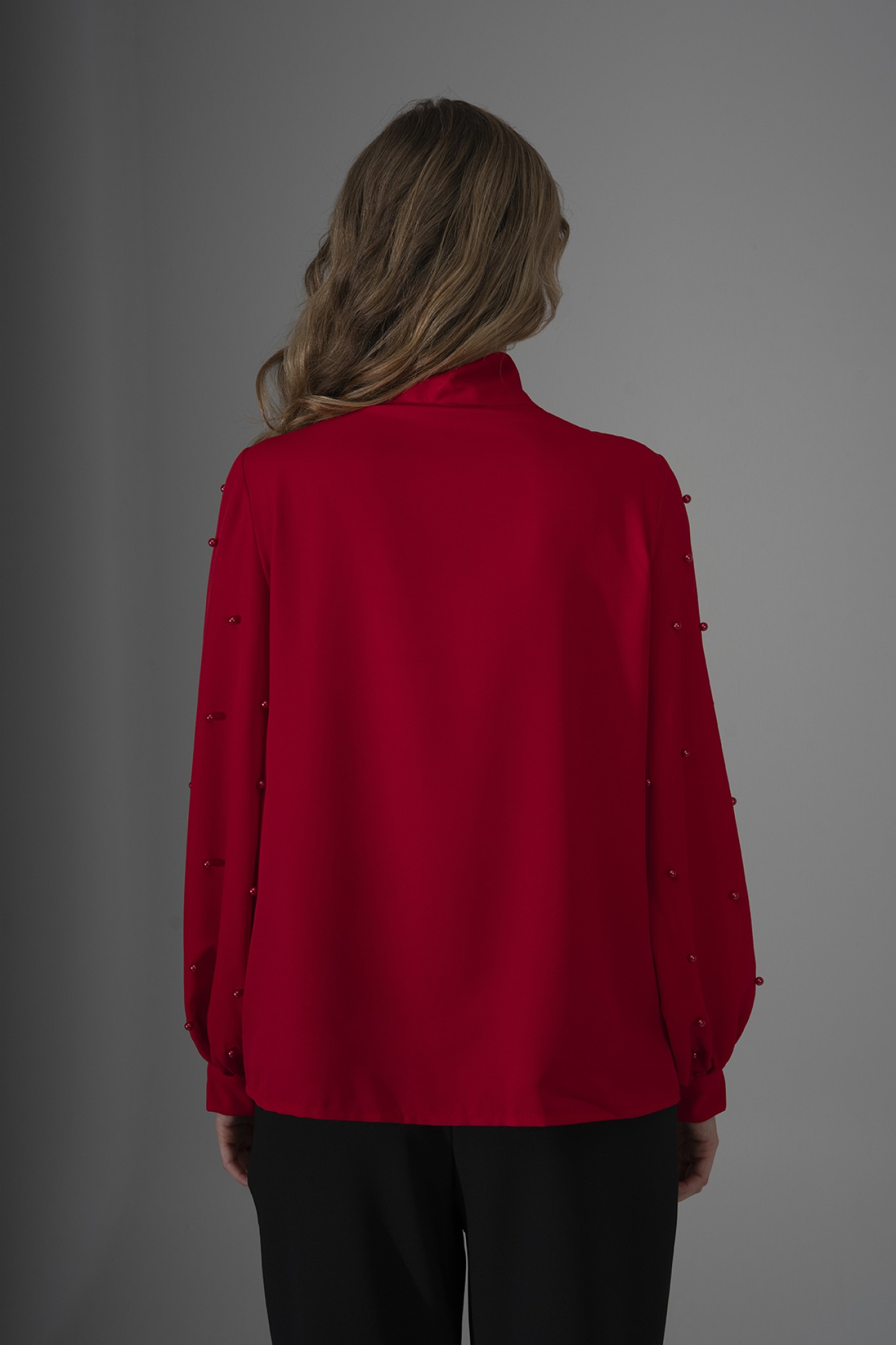 Pearl Detailed Blouse with Bow Tie Neck