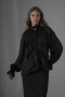 Pearl Organza Ruffled Blouse with Rose Brooch