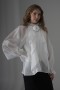 Pearl Organza Ruffled Blouse with Rose Brooch