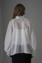 Pearl Organza Ruffled Blouse with Rose Brooch