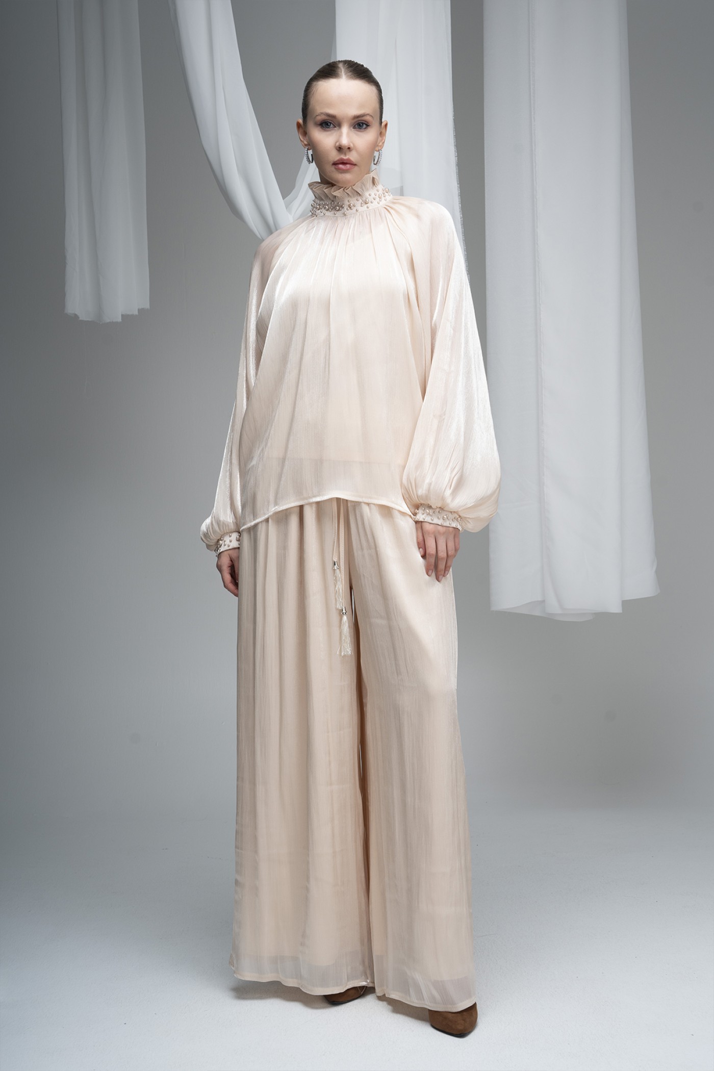 Pearl Embellished Deren Organza Blouse
