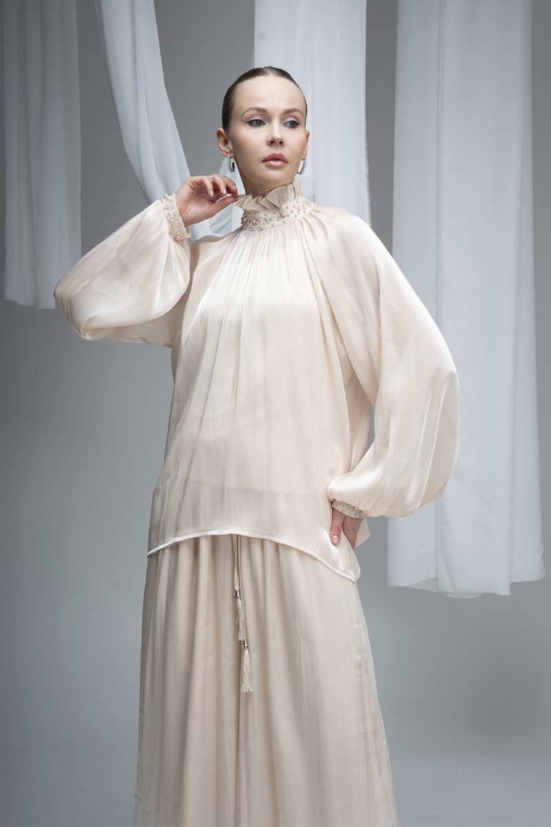 Pearl Embellished Deren Organza Blouse