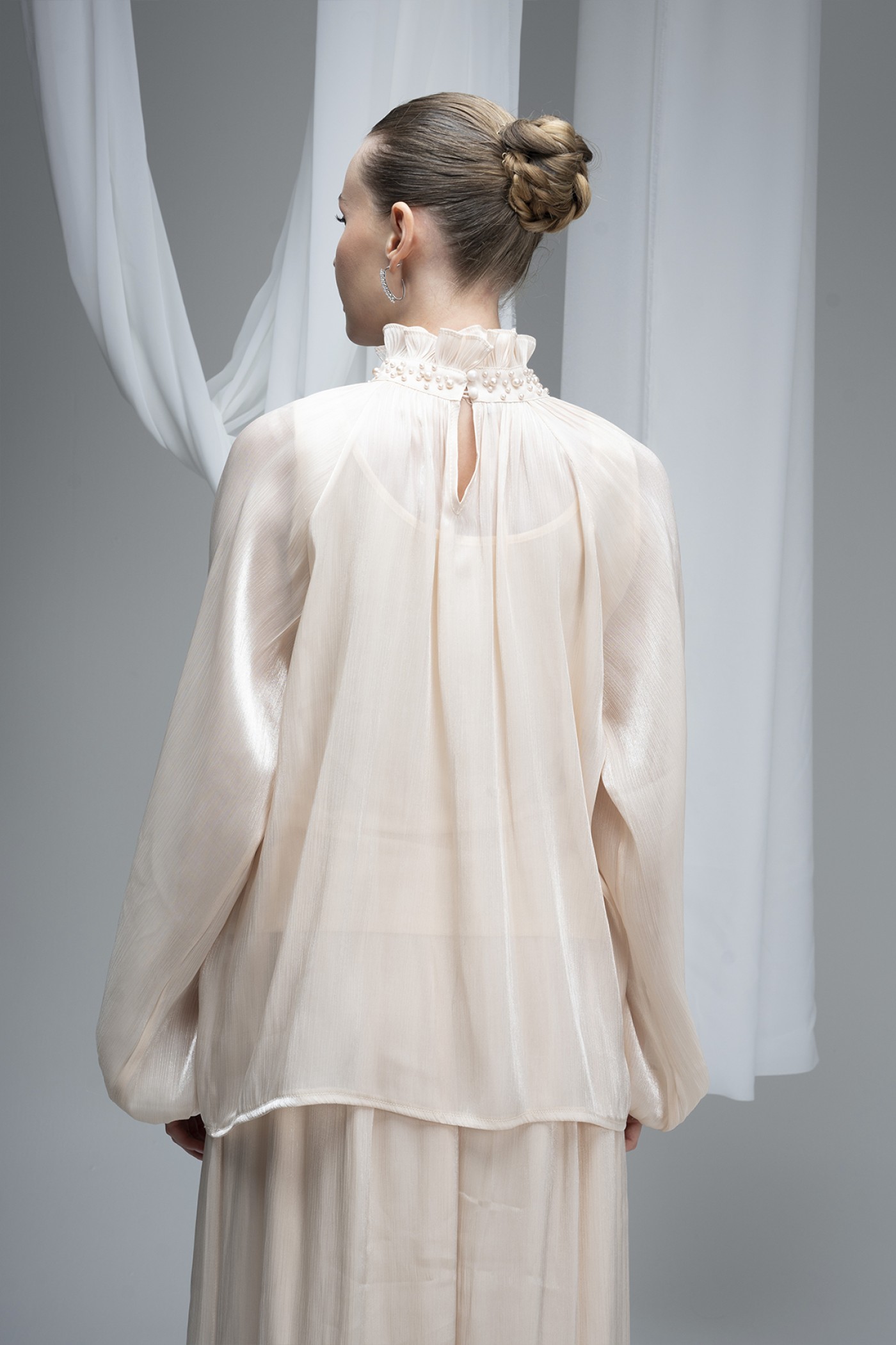 Pearl Embellished Deren Organza Blouse