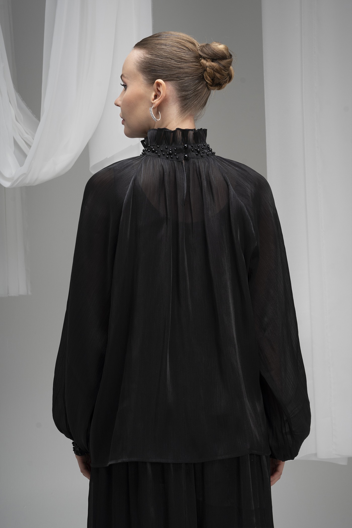 Pearl Embellished Deren Organza Blouse