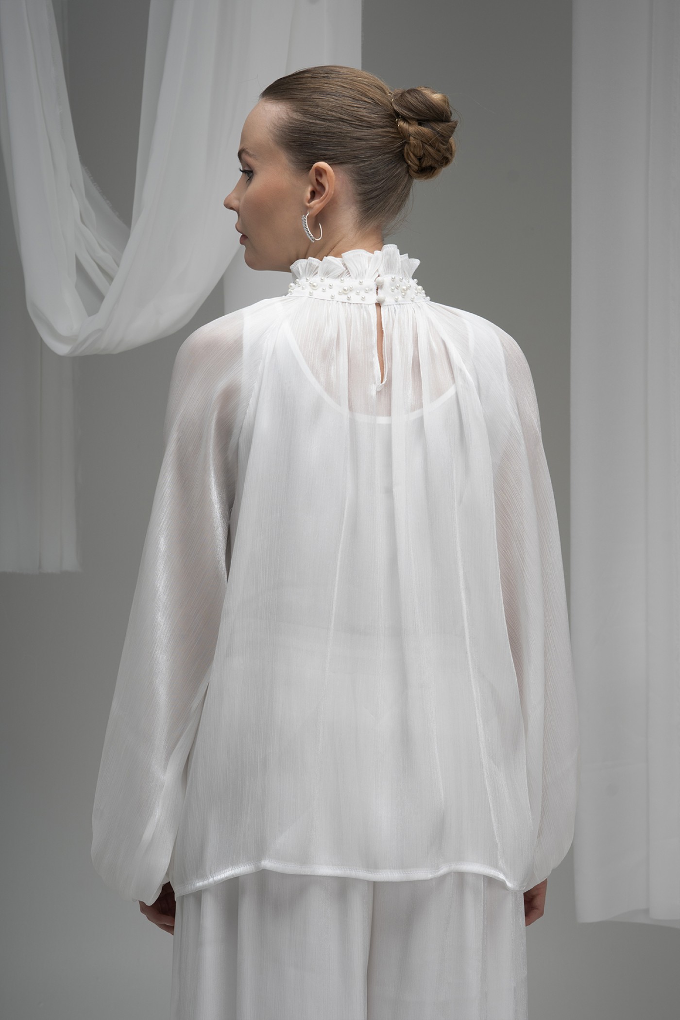 Pearl Embellished Deren Organza Blouse