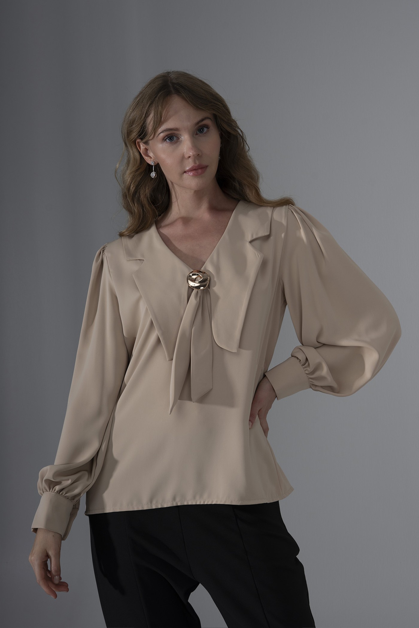  Dubai Crepe Blouse with Scarf Collar and Buckle