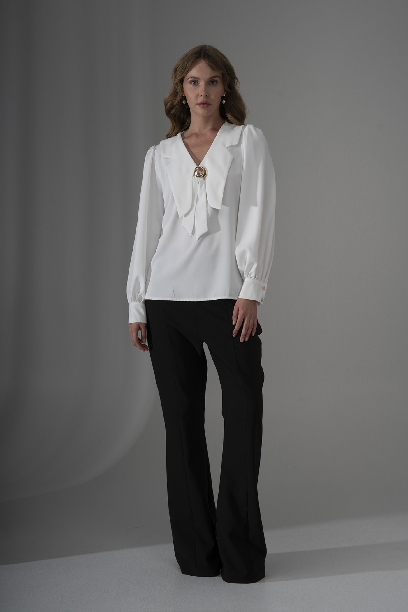  Dubai Crepe Blouse with Scarf Collar and Buckle