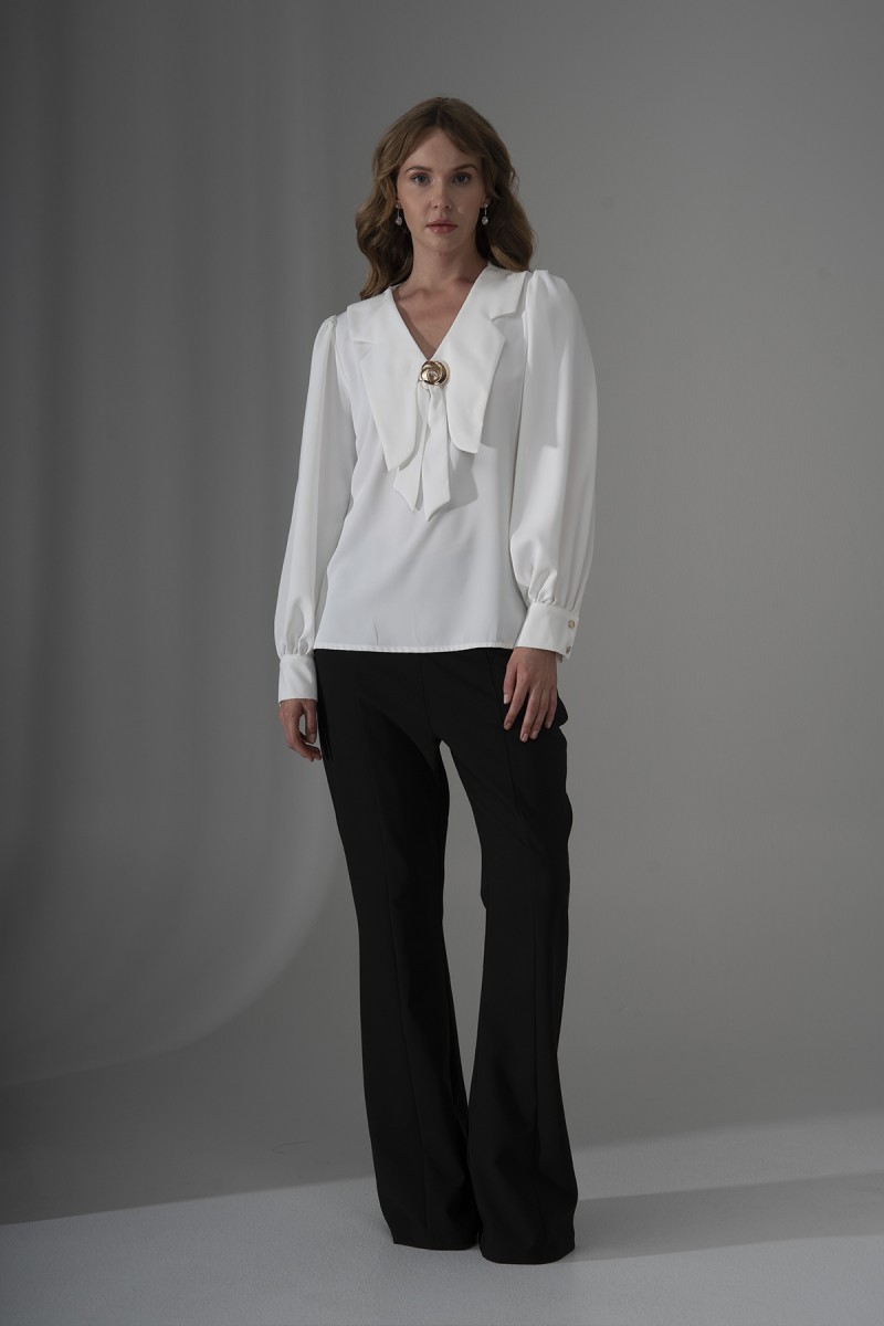 Dubai Crepe Blouse with Scarf Collar and Buckle  Dubai Crepe Blouse with Scarf Collar and Buckle