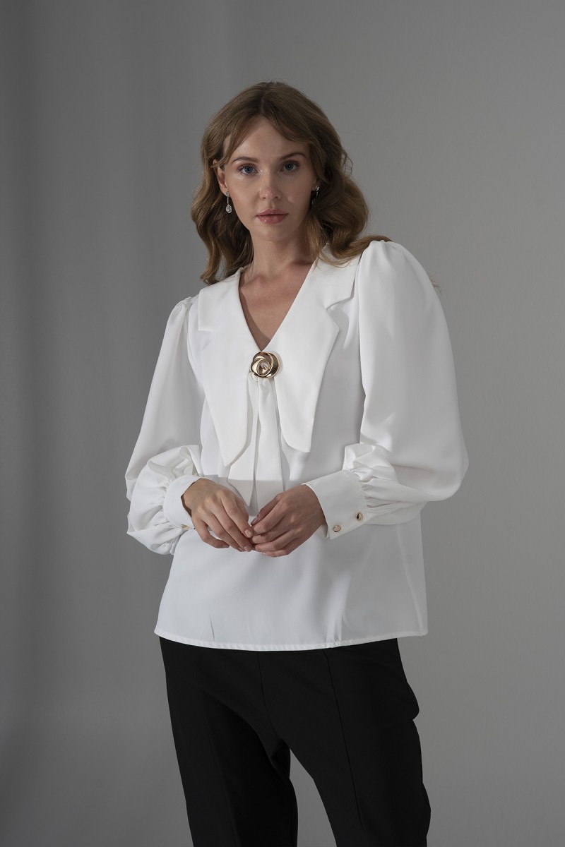  Dubai Crepe Blouse with Scarf Collar and Buckle