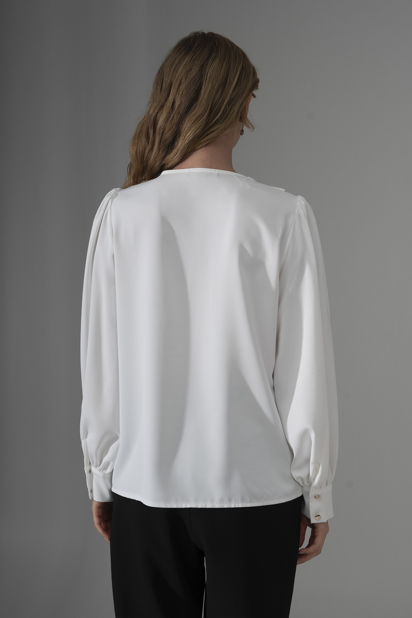  Dubai Crepe Blouse with Scarf Collar and Buckle