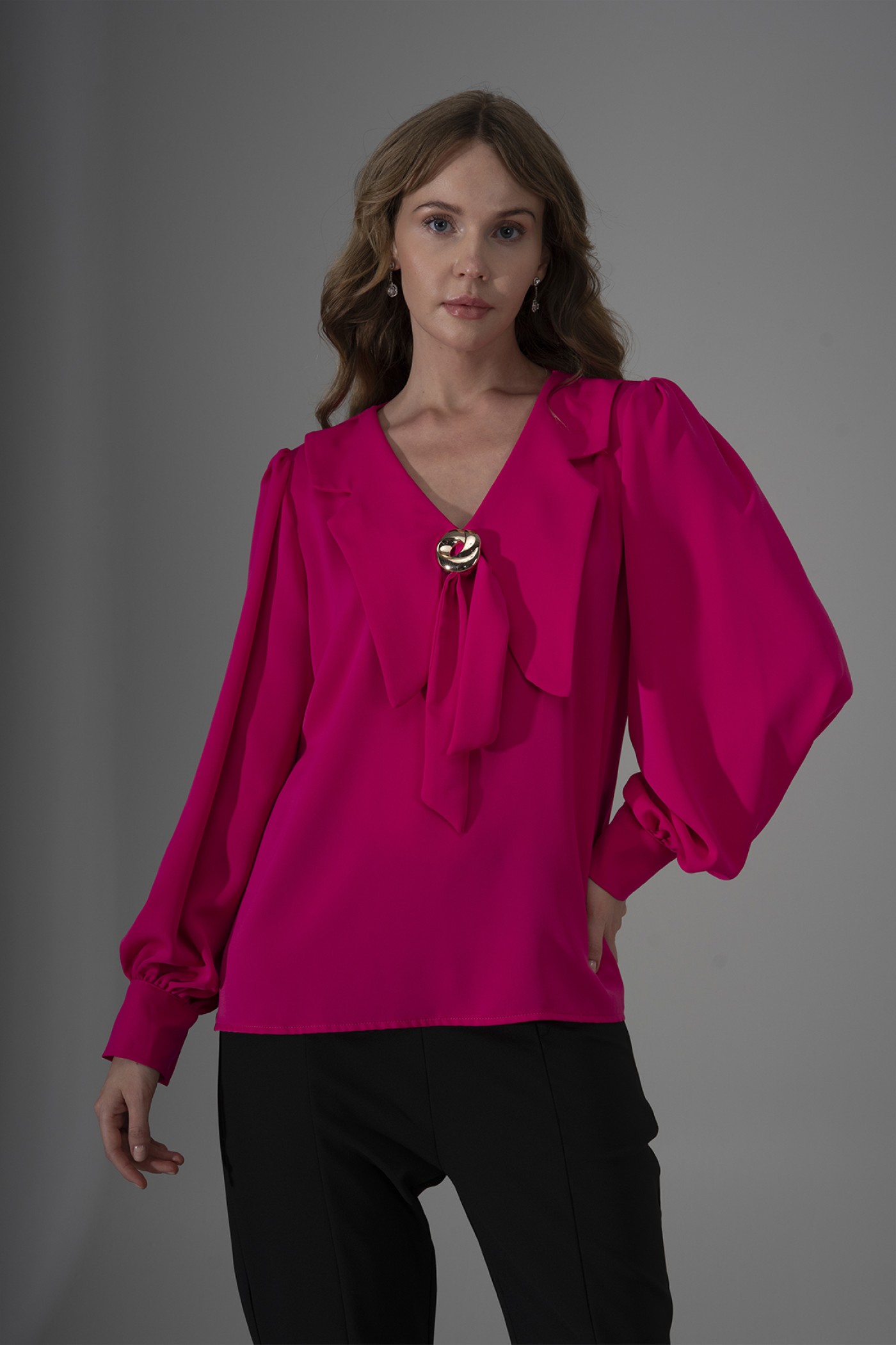  Dubai Crepe Blouse with Scarf Collar and Buckle