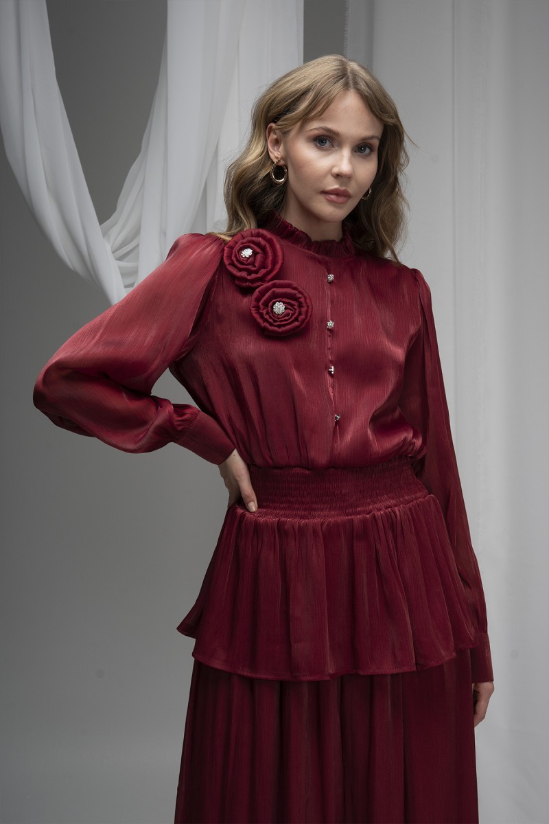 Deren Organza Blouse with Rose Details