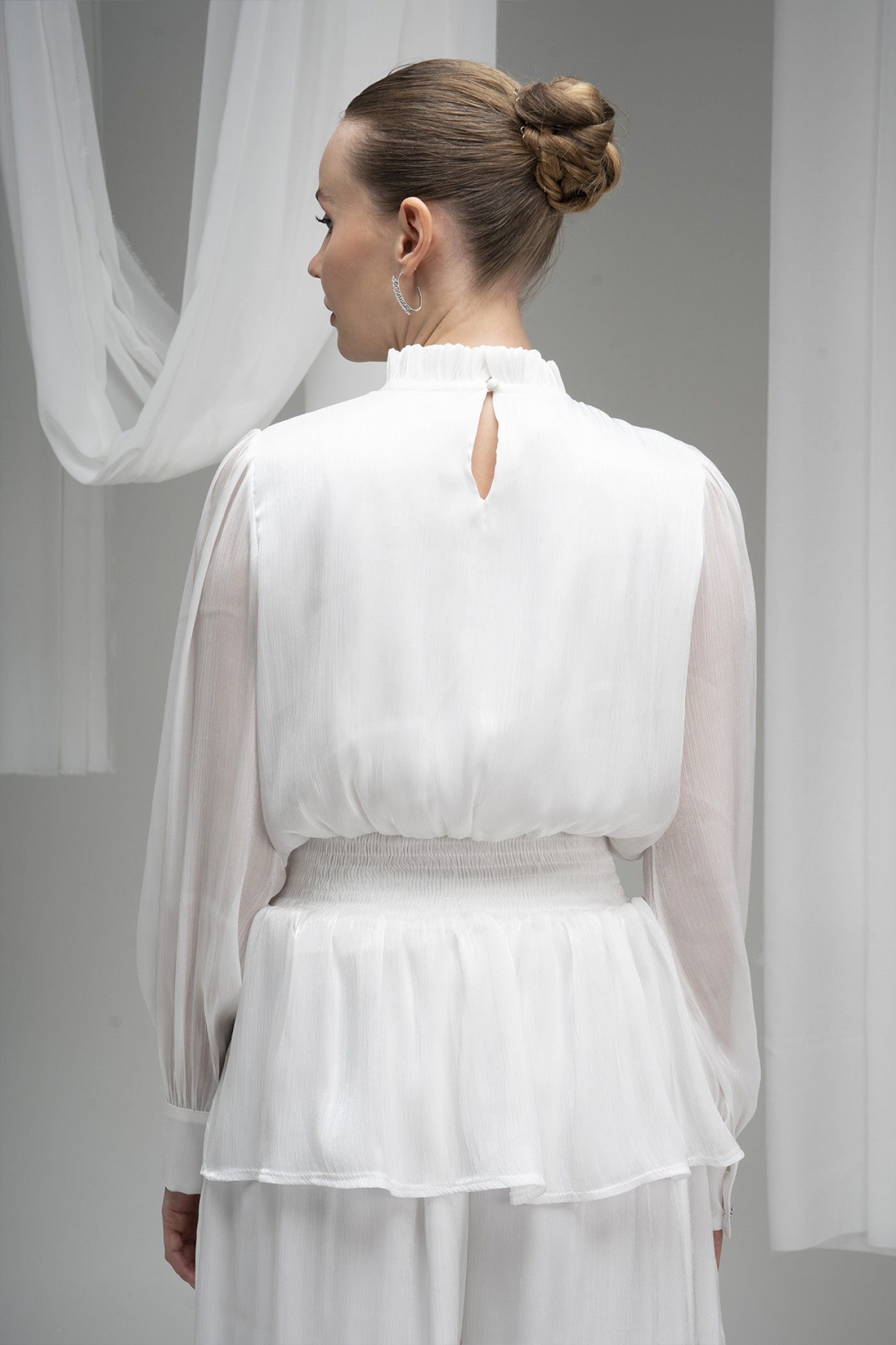 Deren Organza Blouse with Rose Details