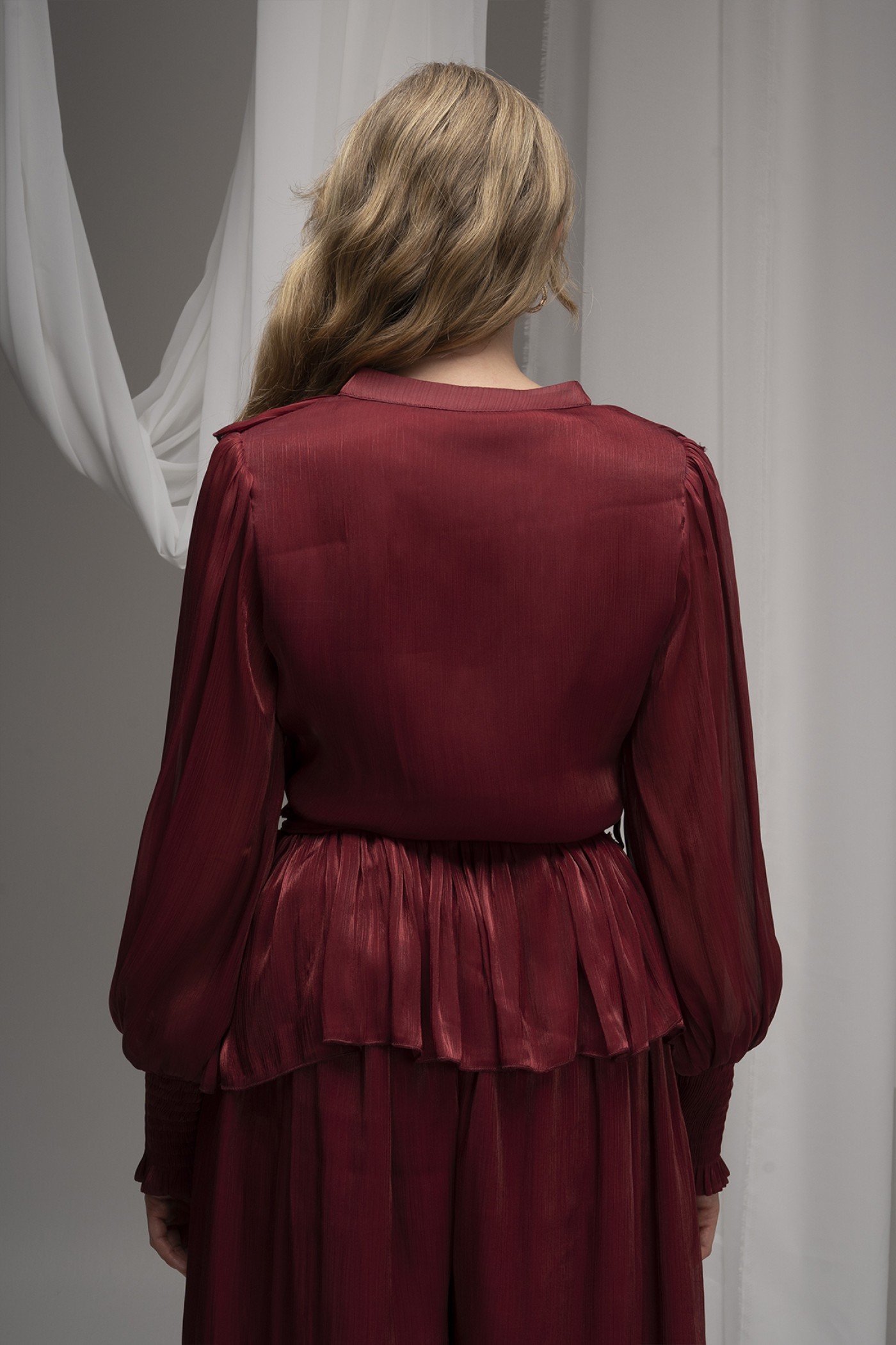 Deren Organza Blouse with Ruffles and Belt