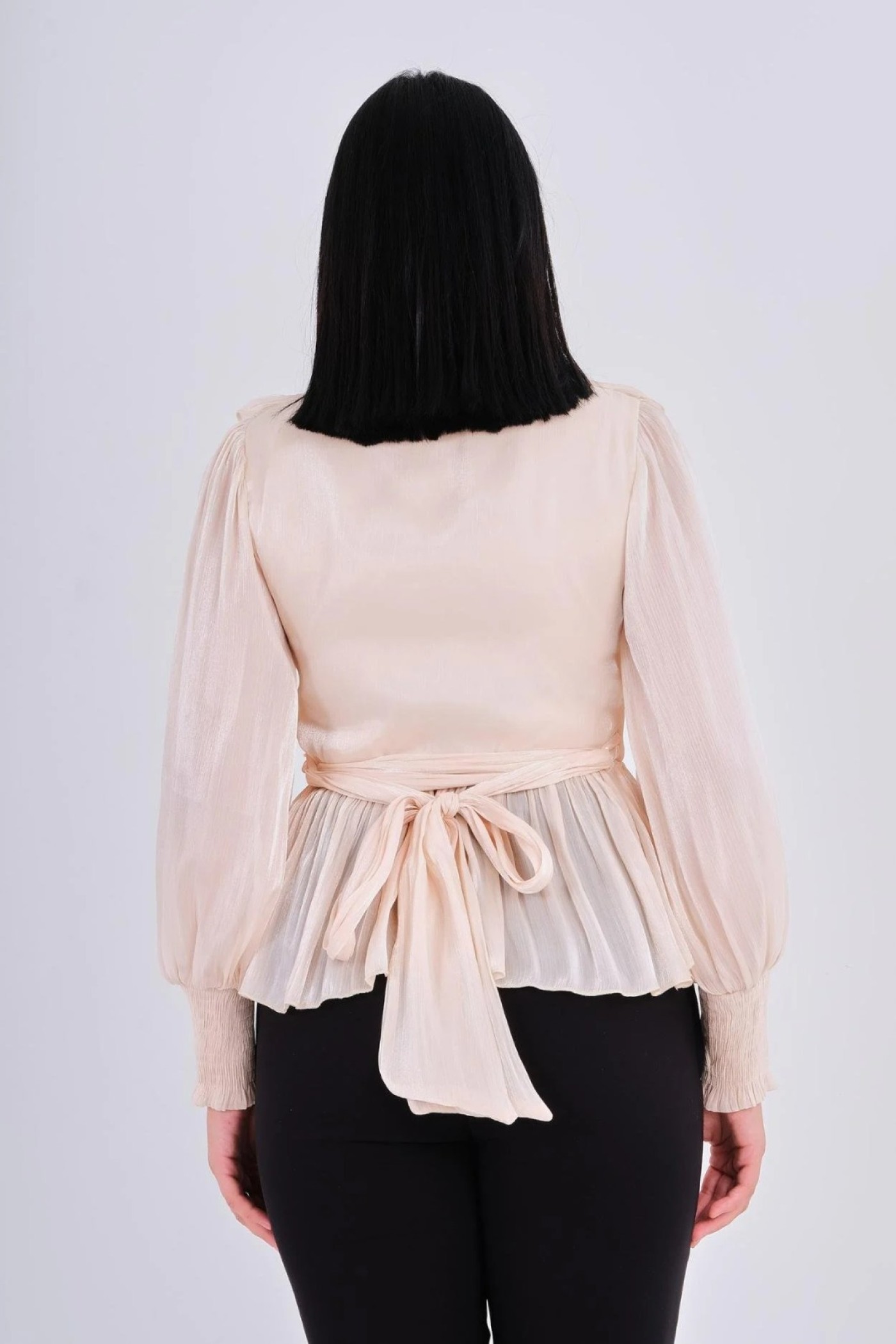 Deren Organza Blouse with Ruffles and Belt