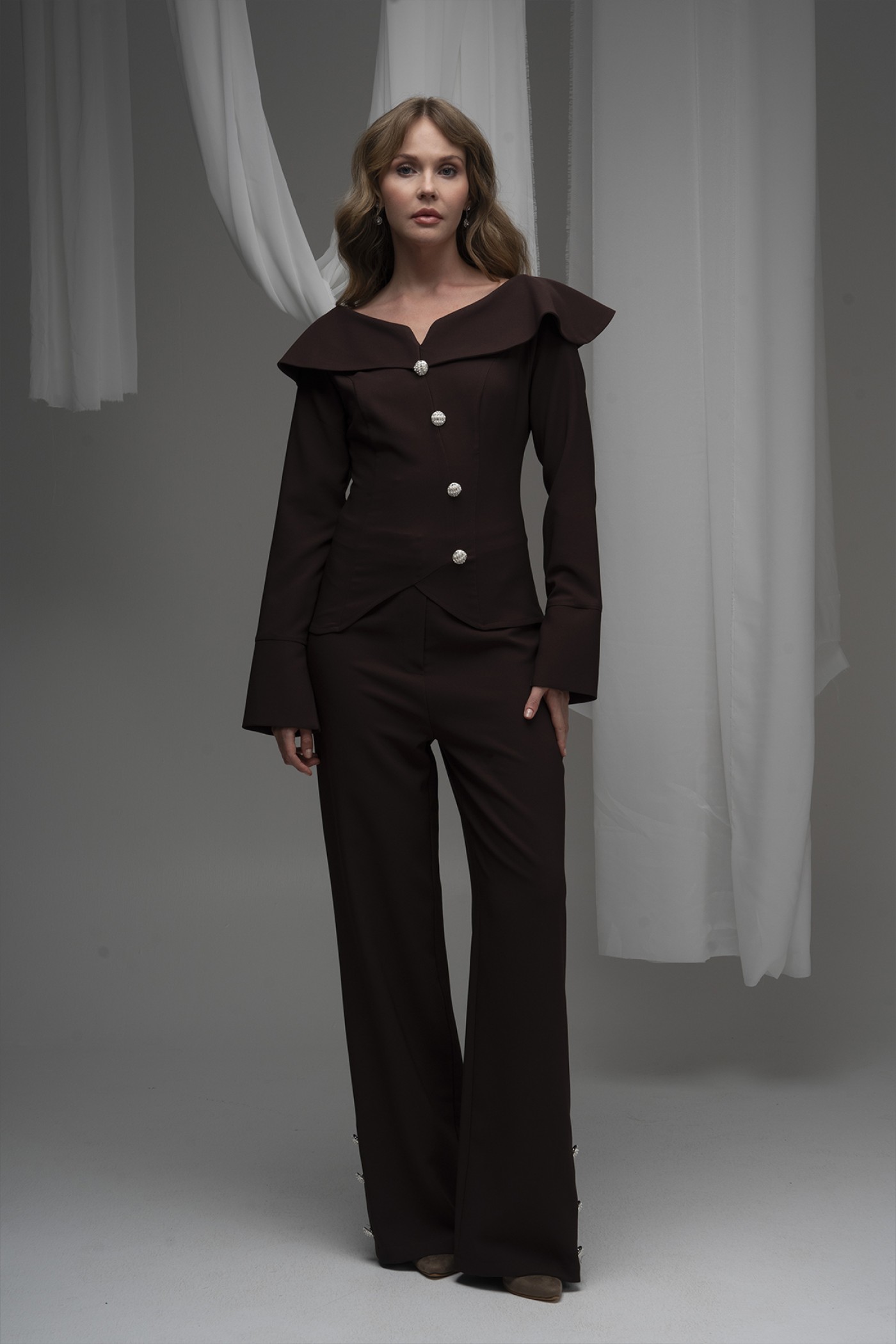 Button Detailed Atlas Fabric Blouse