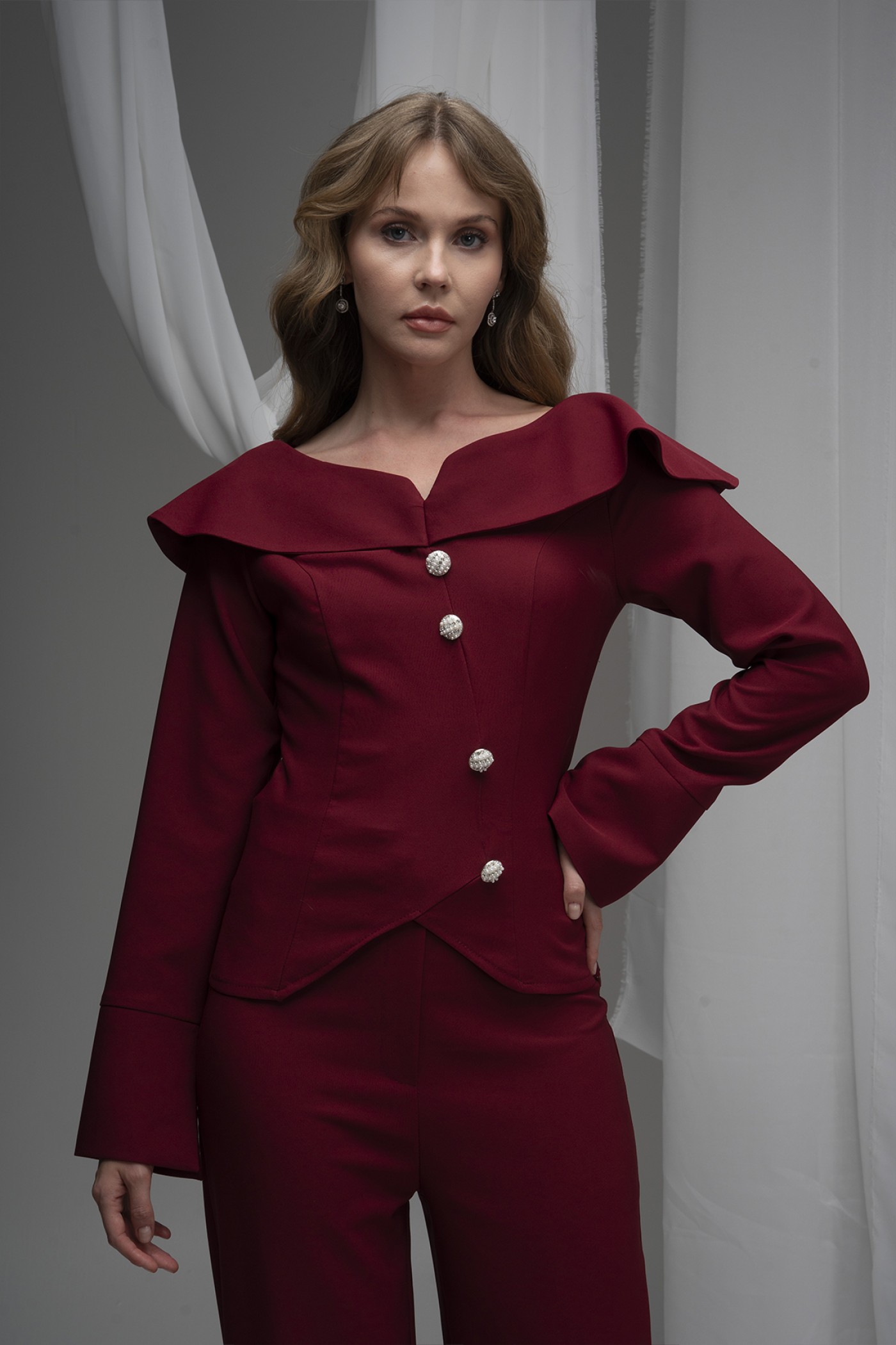 Button Detailed Atlas Fabric Blouse