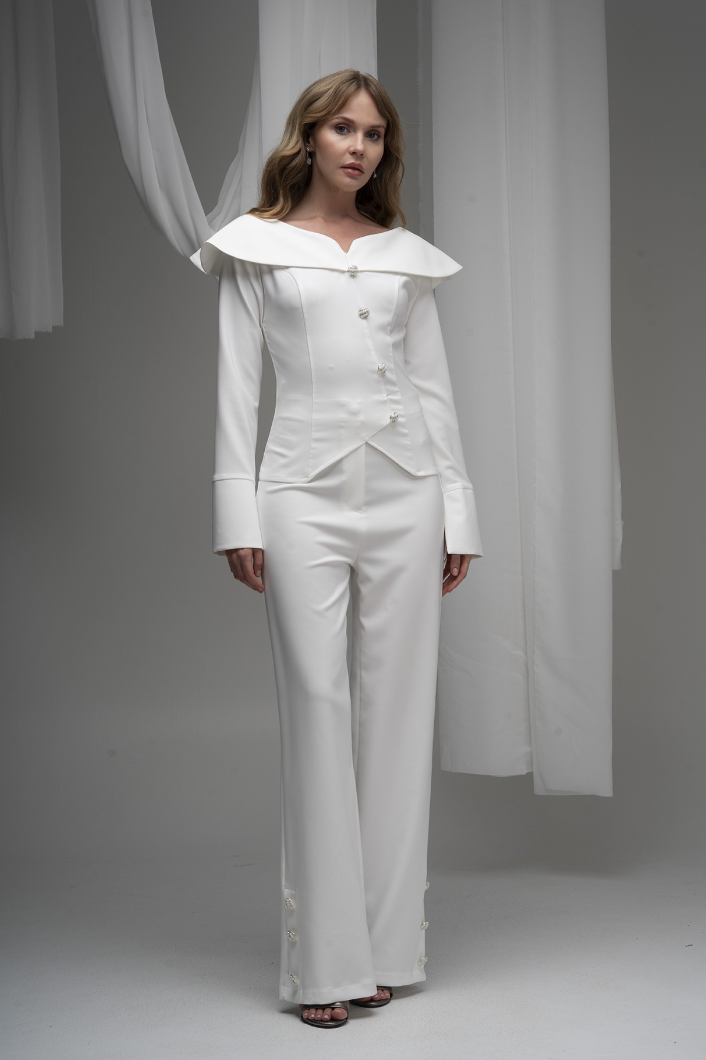 Button Detailed Atlas Fabric Blouse