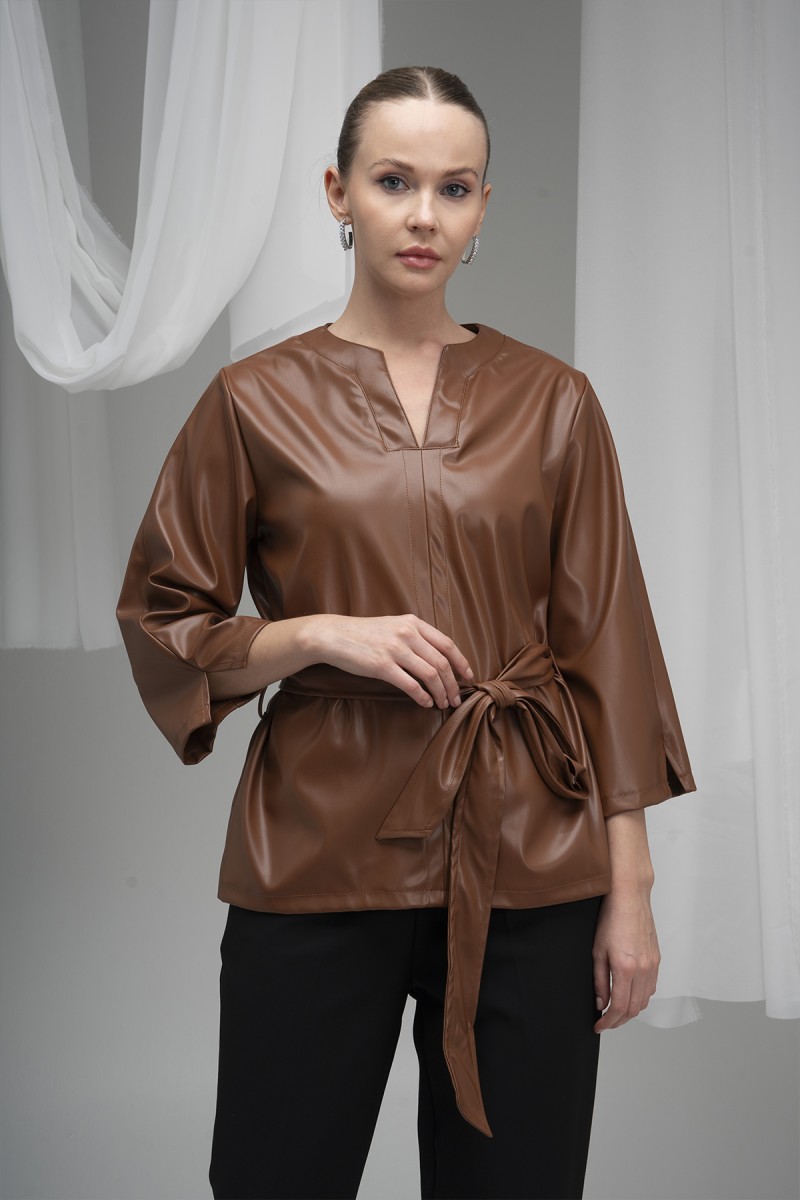 Belted Leather Blouse