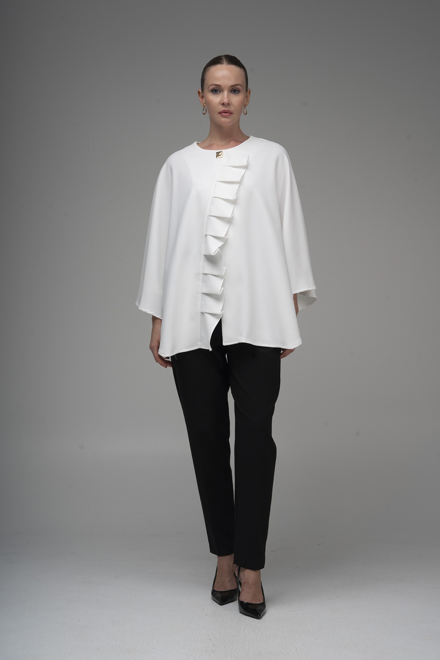 Buttoned Cape Blouse