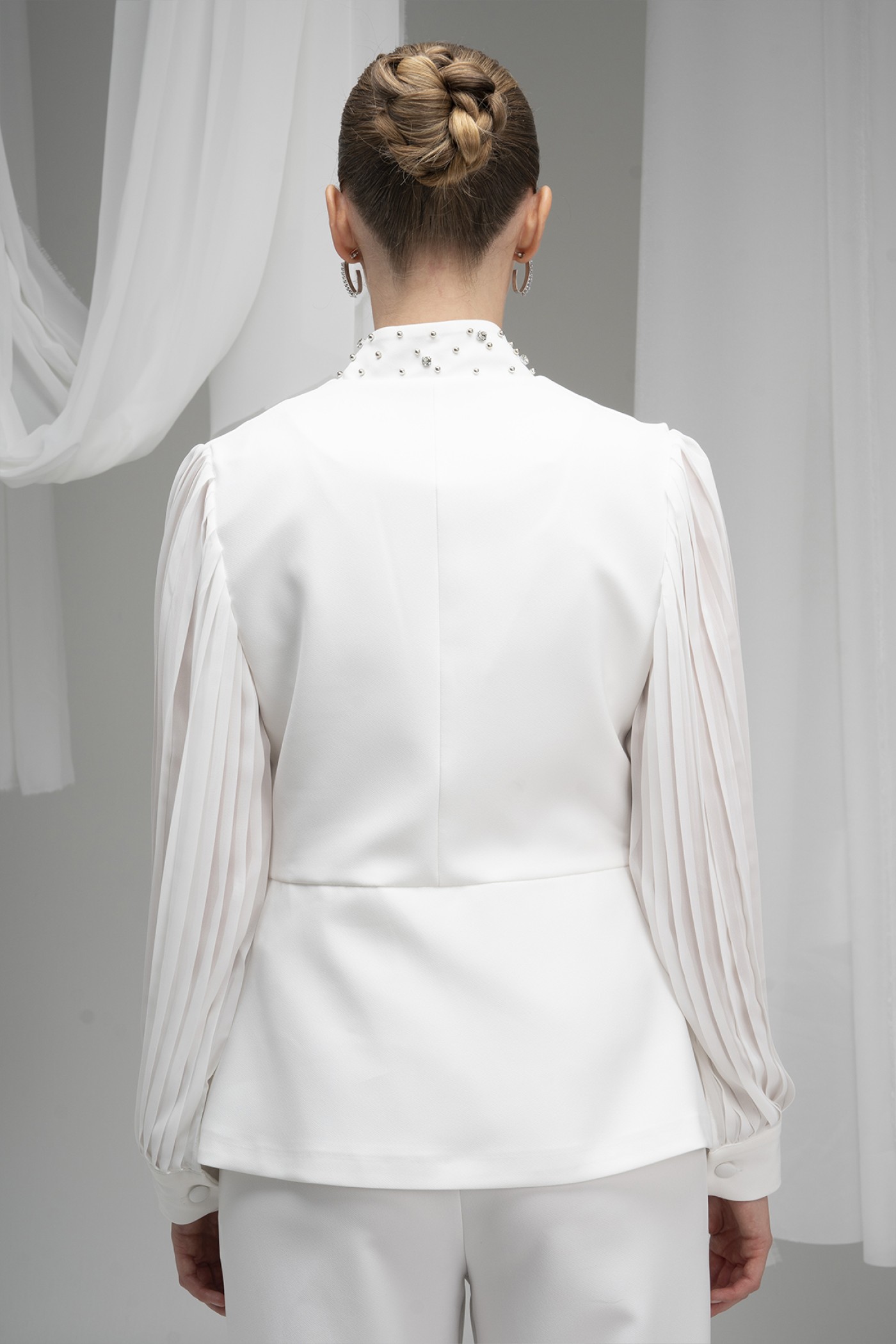 Stone Embellished Atlas Fabric Blazer