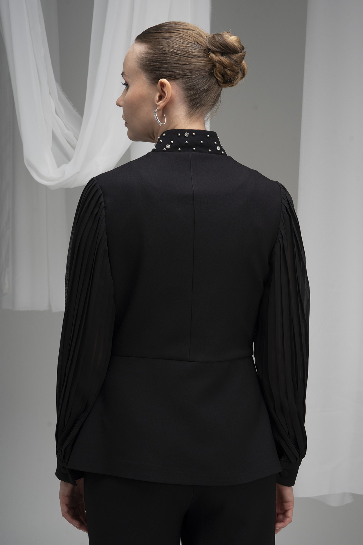 Stone Embellished Atlas Fabric Blazer