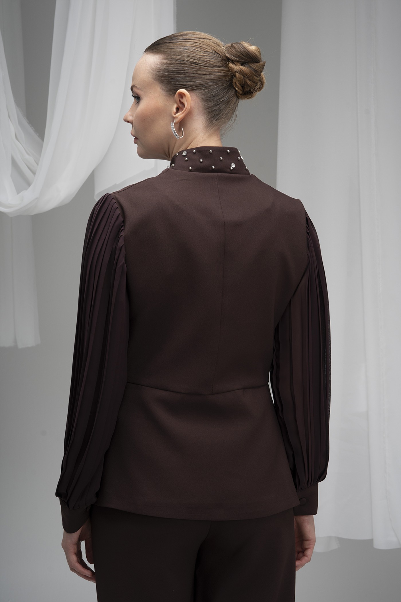 Stone Embellished Atlas Fabric Blazer