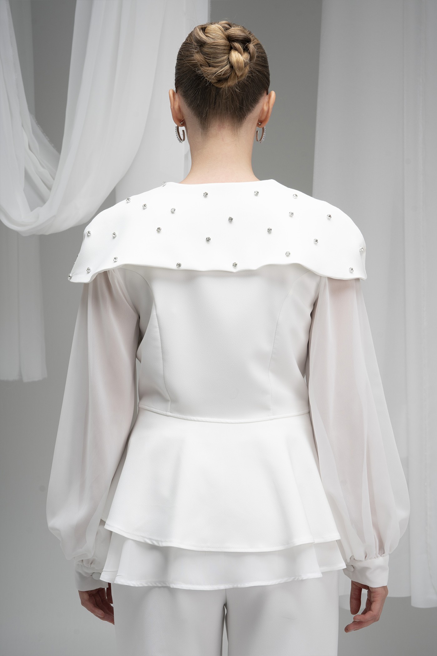 Stone Embellished Atlas Fabric Blazer