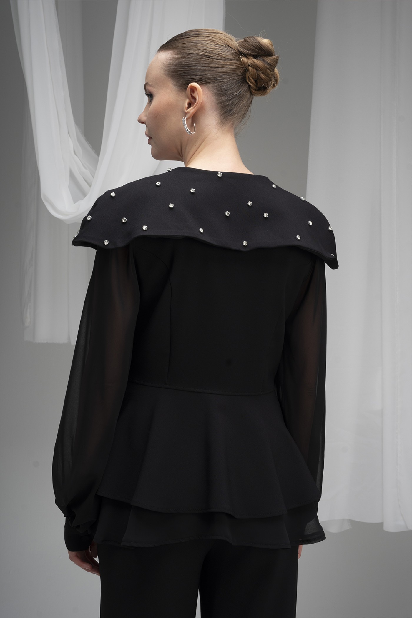 Stone Embellished Atlas Fabric Blazer