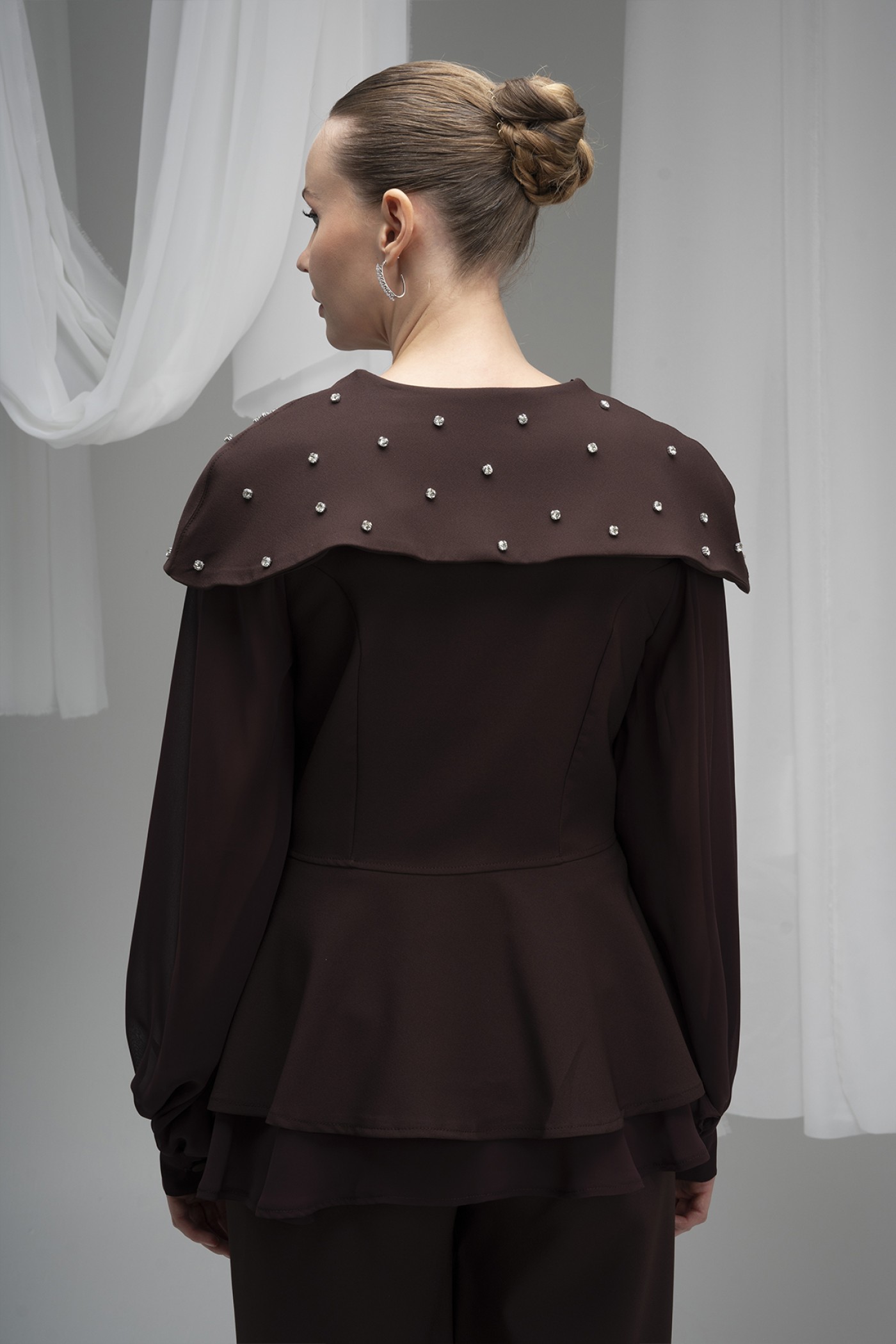 Stone Embellished Atlas Fabric Blazer