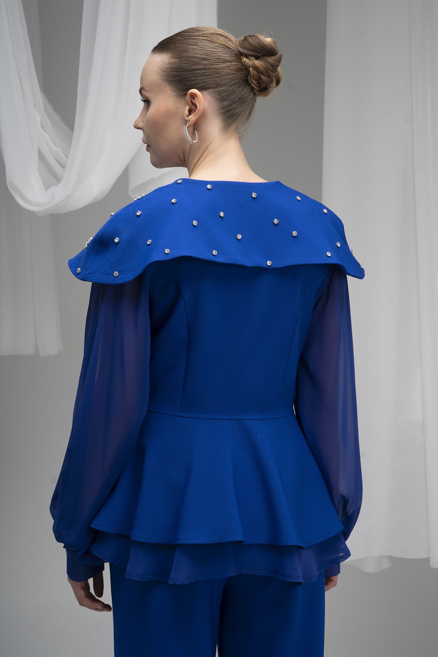 Stone Embellished Atlas Fabric Blazer
