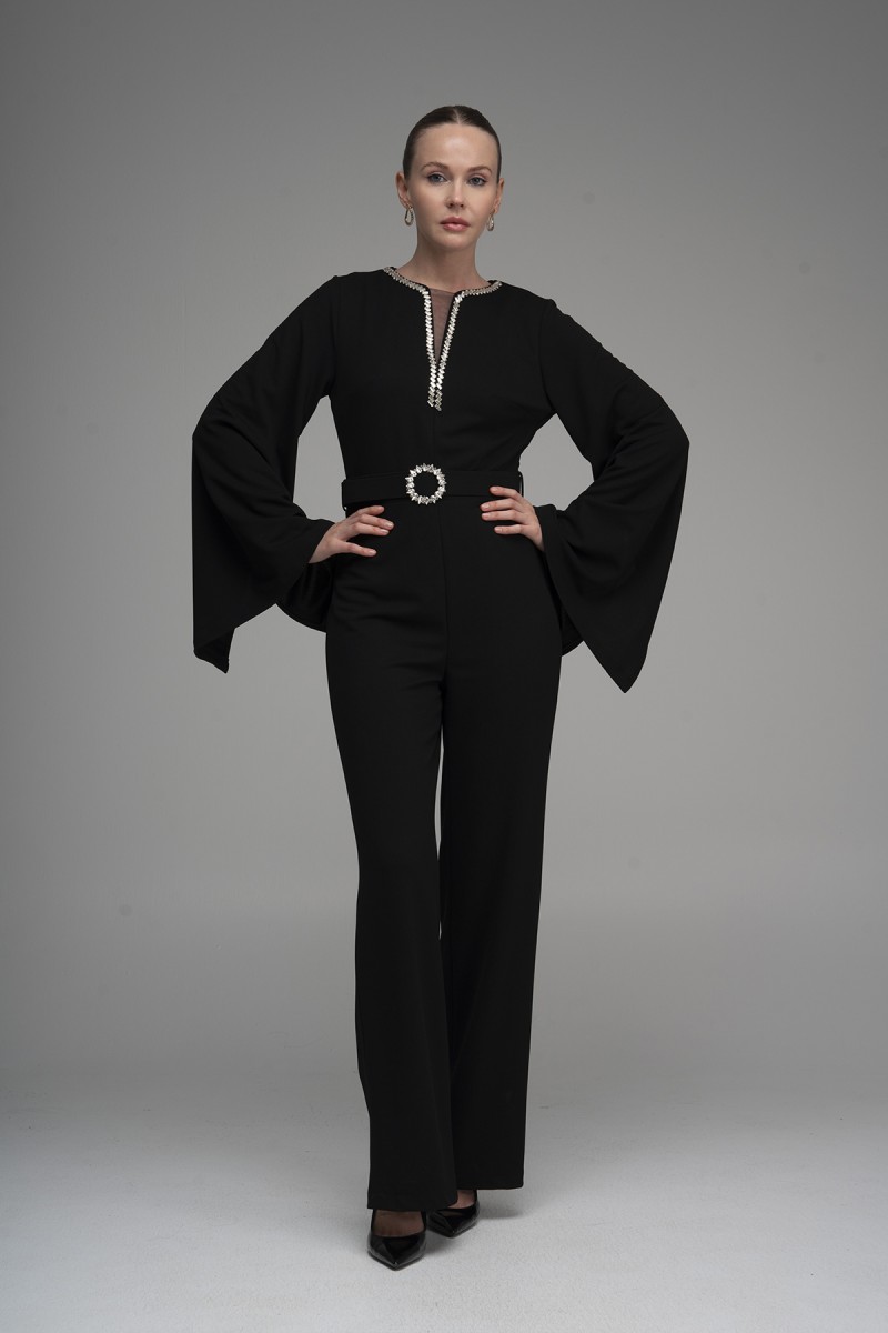 Stone Buckle Belted Jumpsuit