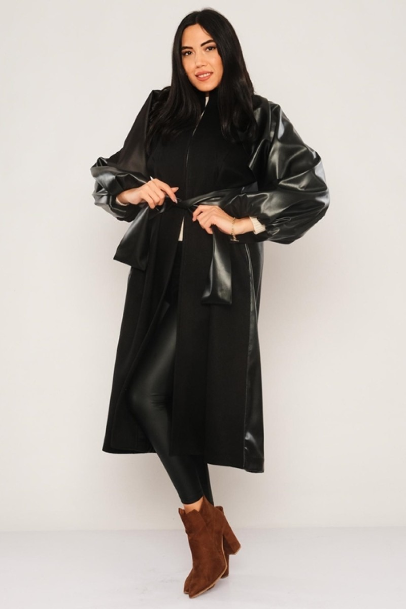 Leather Detailed Cachet Coat