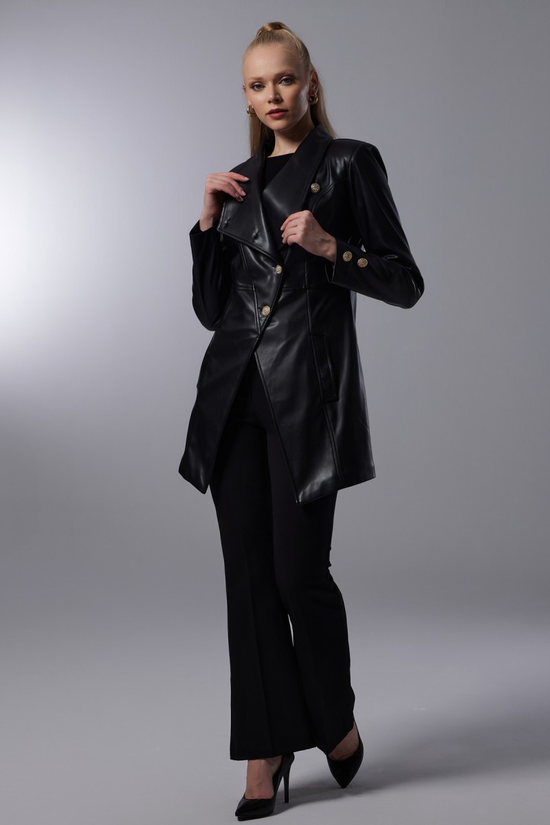 Slim Fit Buttoned Leather Jacket Slim Fit Buttoned Leather Jacket