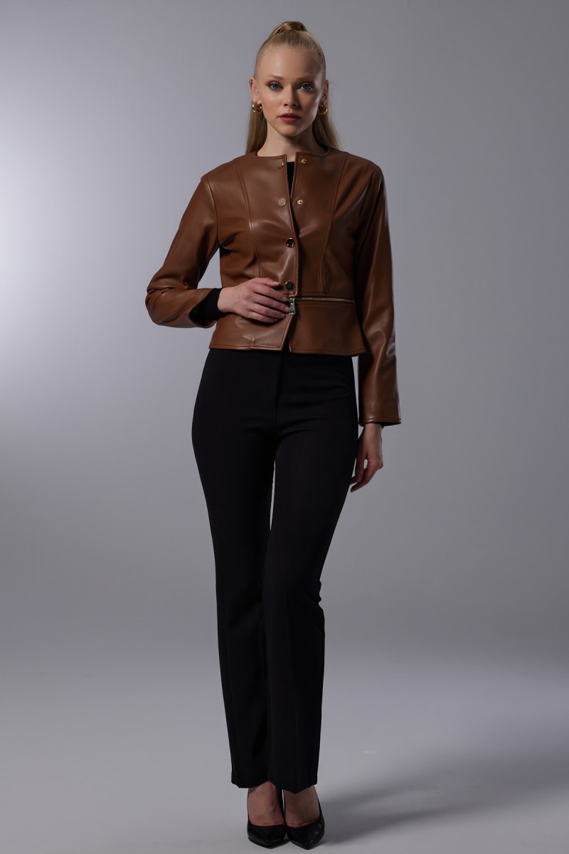 Zipper Detailed Short Leather Jacket Zipper Detailed Short Leather Jacket